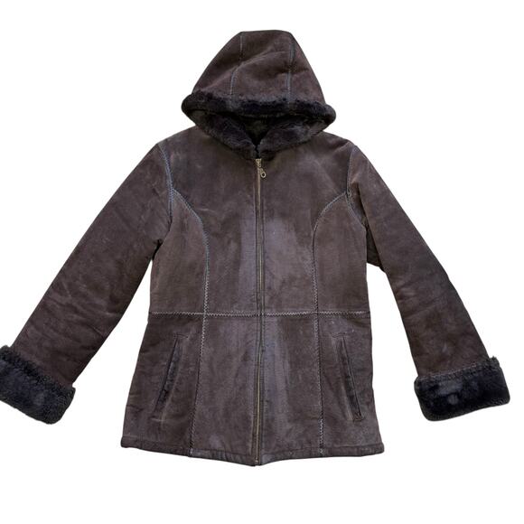 Y2K Wilson Leather Suede Fur Lined Brown Coat Medium - Picture 8 of 16